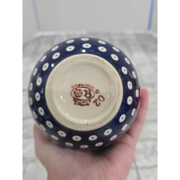 Boleslawiec Handmade Blue Eyed Peacock Pitcher Vase 7" Floral Cobalt - Picture 7 of 10